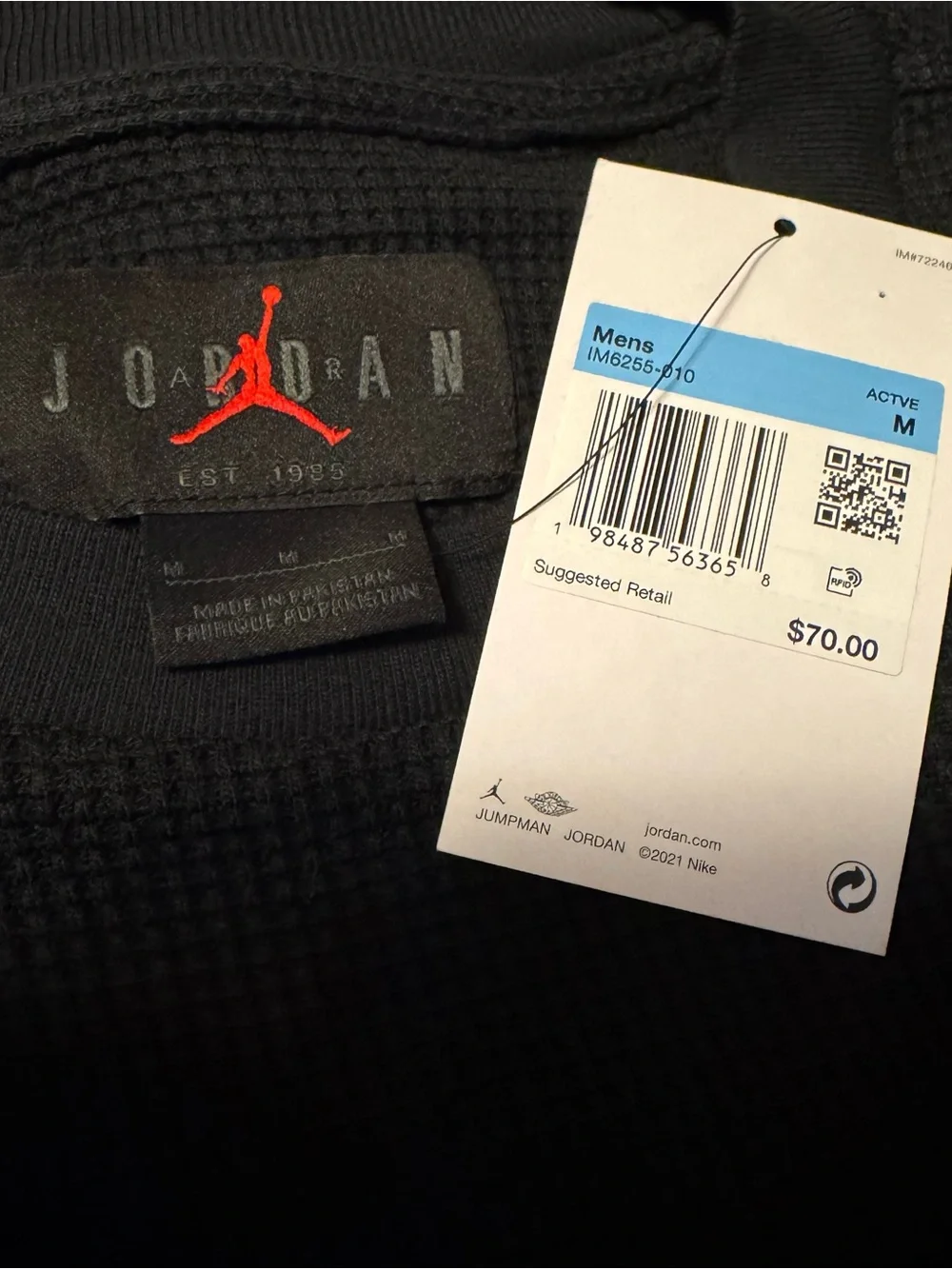 Jordan Flight Mountainside Black Long Sleeve Waffle Knit Top men’s Size Medium